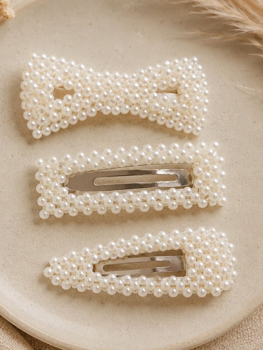 3 bundles for $25 Pearl Beaded Hair Clip Barrette Set of 3 - Ivory Pearl New